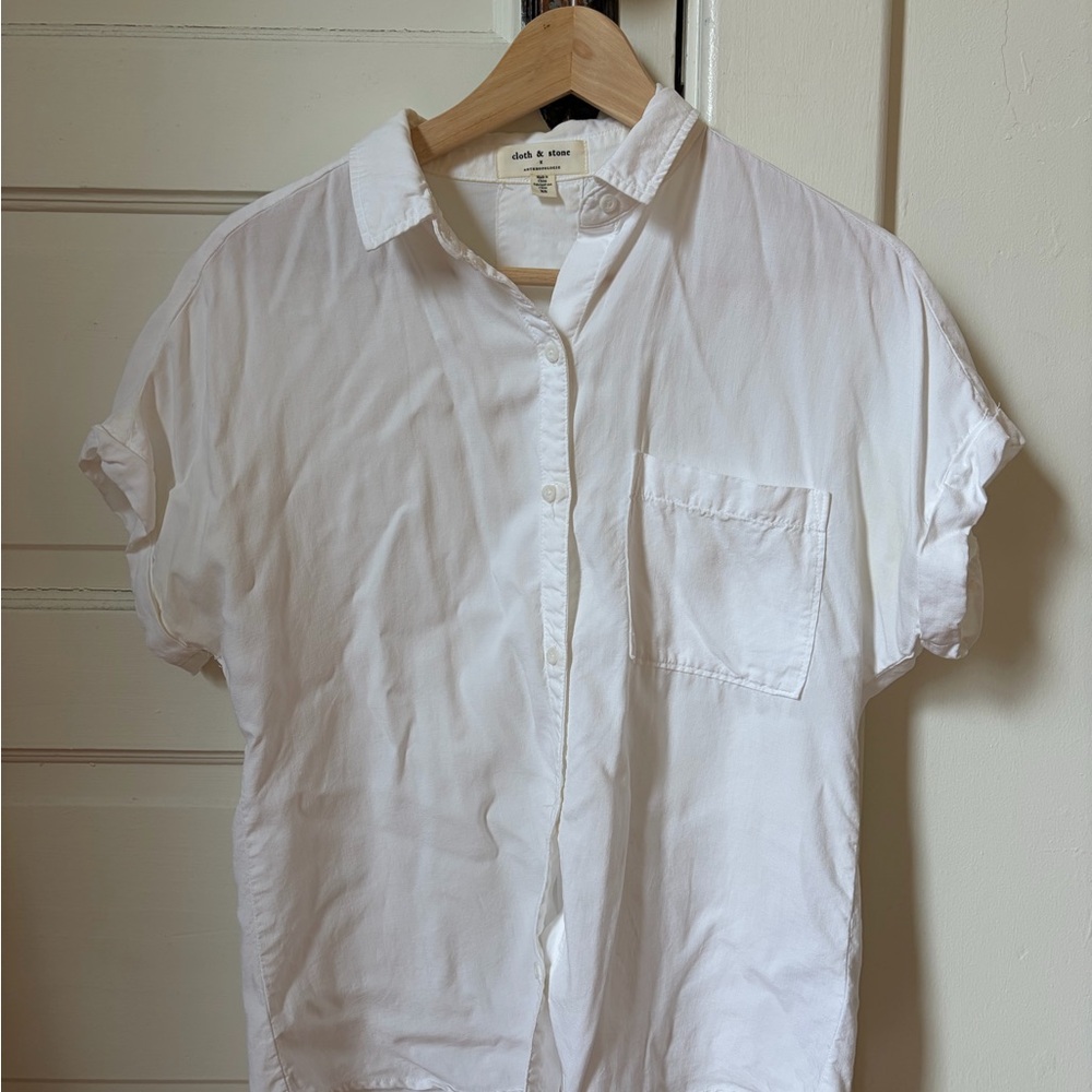 Anthropologie White Button-Down Short Sleeve Shirt